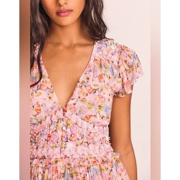 LoveShackFancy Marisela Floral Mini Dress in Pastel Confetti Pink XS - Picture 4 of 16